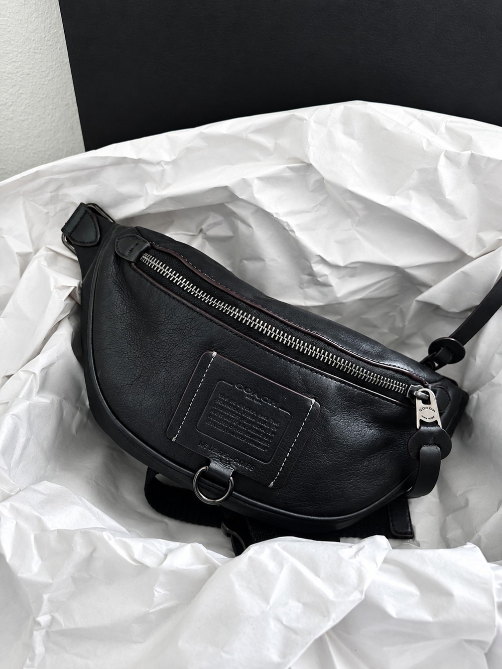Coach Black RIVINGTON BELT BAG 7 Leather Belt Bag with Silver Hardware